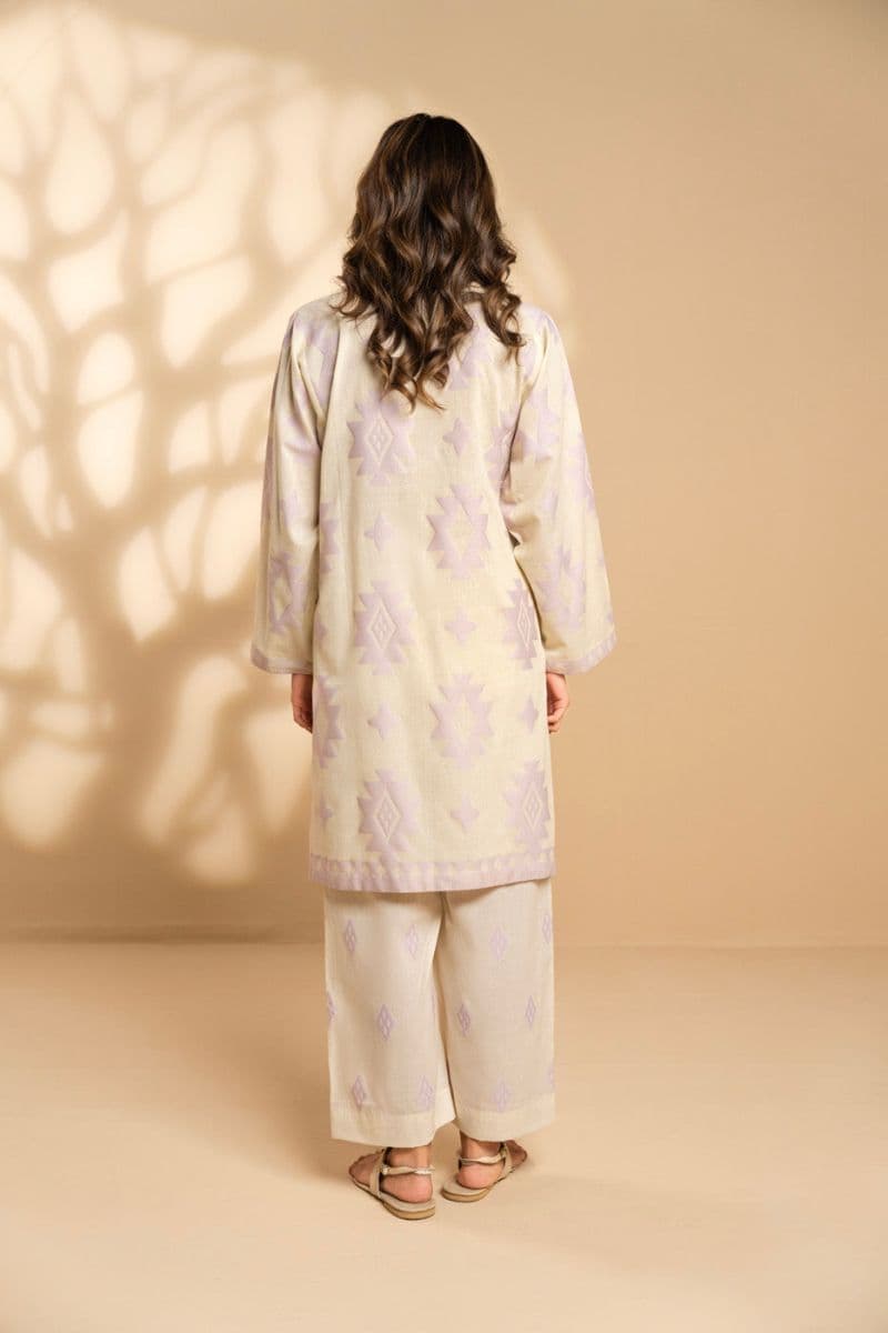 Cream/Purple Jacquard 2 Piece Ready-to-Wear Shirt