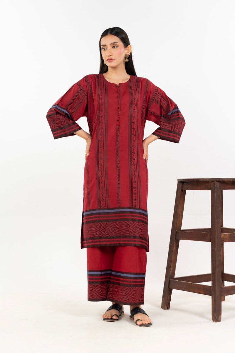 Maroon Jacquard 2 Piece Ready-to-Wear Shirt