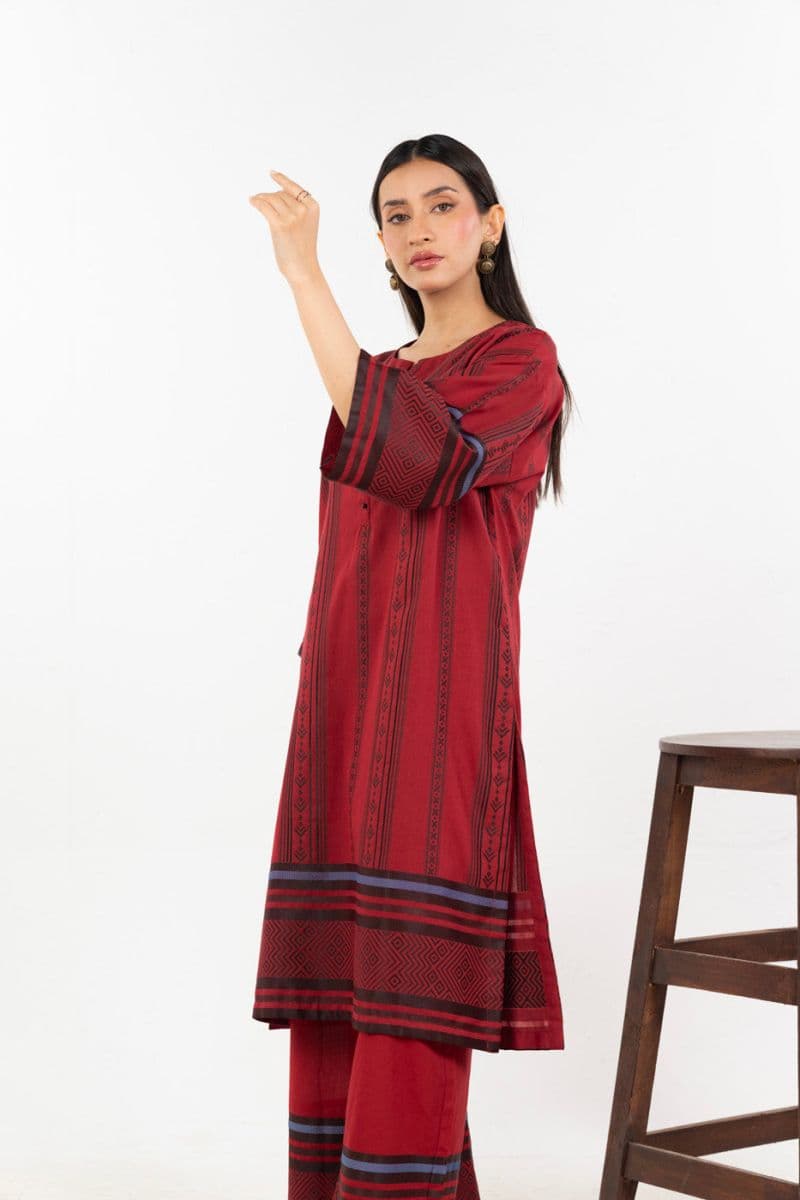 Maroon Jacquard 2 Piece Ready-to-Wear Shirt