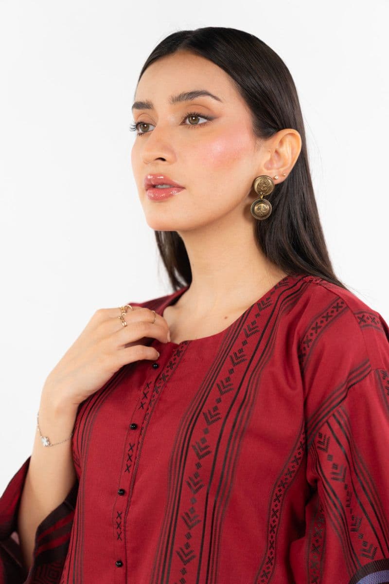 Maroon Jacquard 2 Piece Ready-to-Wear Shirt