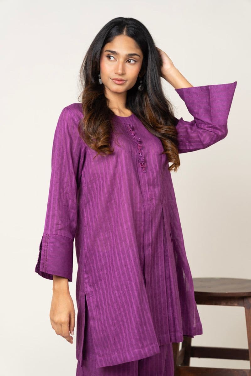 Purple Dobby 2 Piece Ready-to-Wear Shirt
