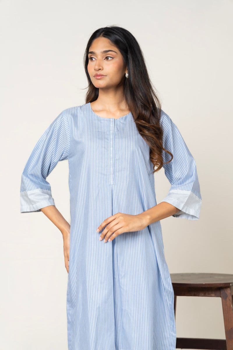 Blue Printed Yarn Dyed 2 Piece Ready-to-Wear Shirt