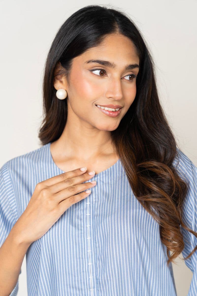 Blue Printed Yarn Dyed 2 Piece Ready-to-Wear Shirt