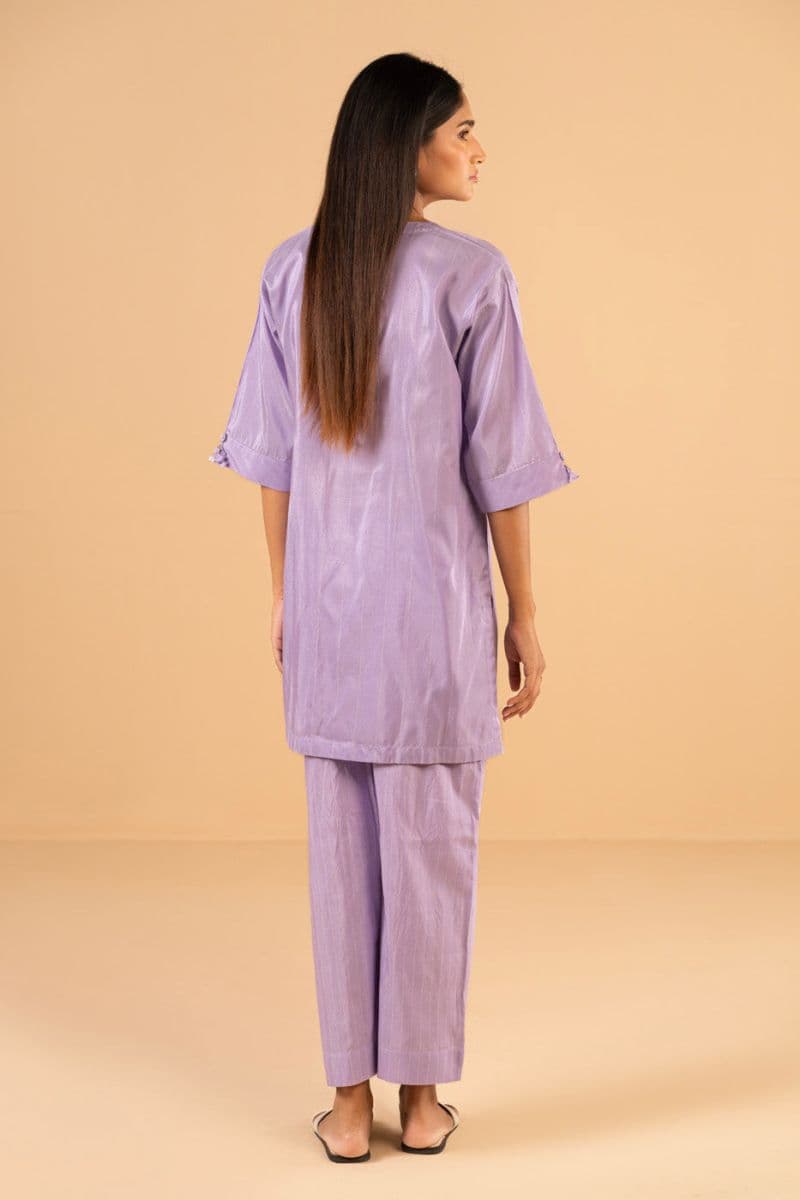 Purple Printed Yarn Dyed 2 Piece Ready-to-Wear Shirt