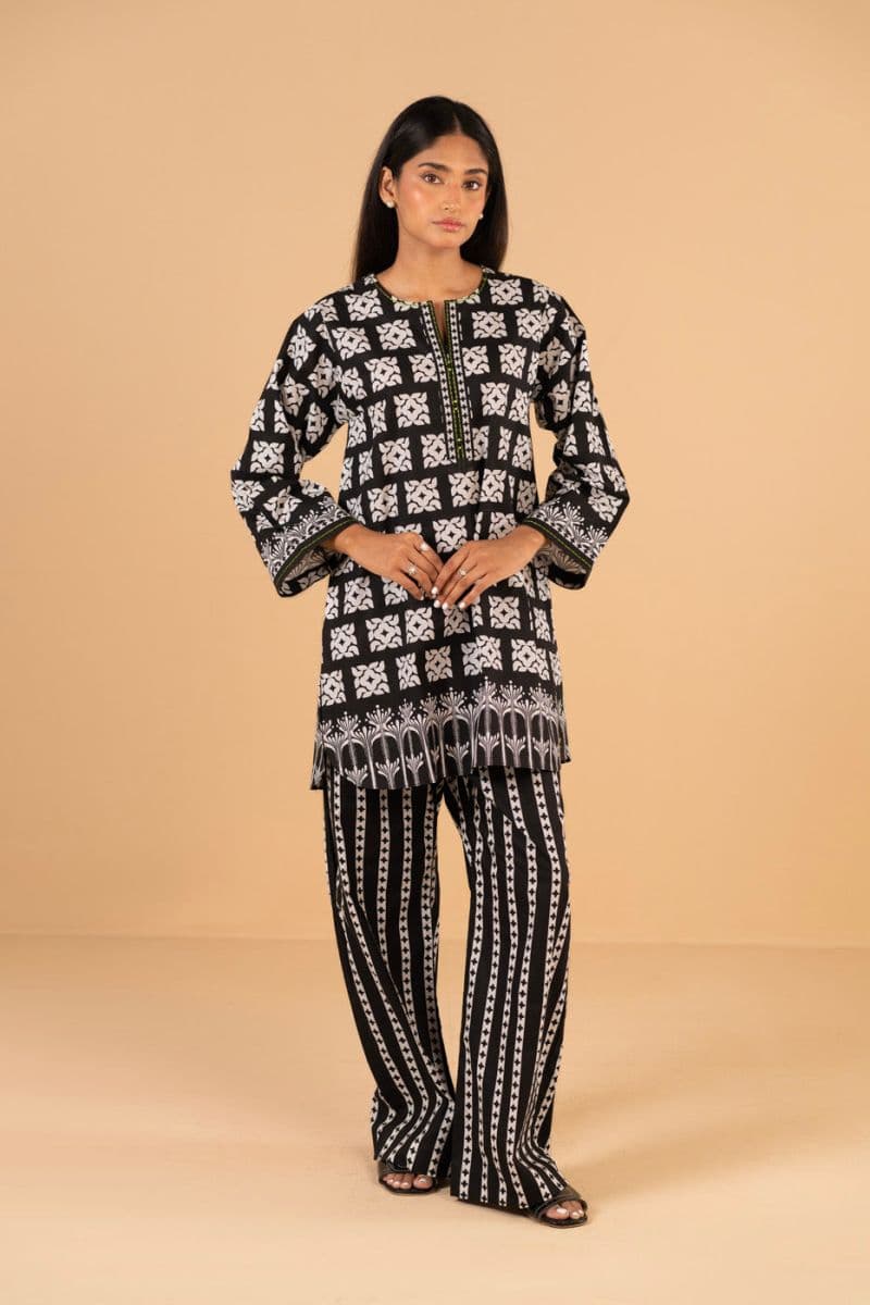 Black Printed 2 Piece Ready-to-Wear Suit
