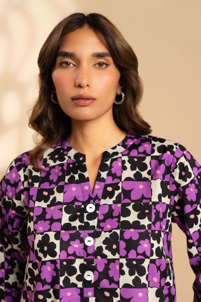 Purple Printed Cambric Ready-to-Wear Shirt thumbnail