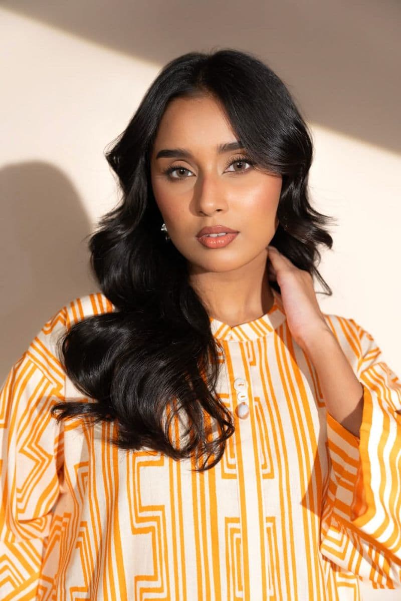 Orange/Cream Printed 2 Piece Ready-to-Wear Shirt