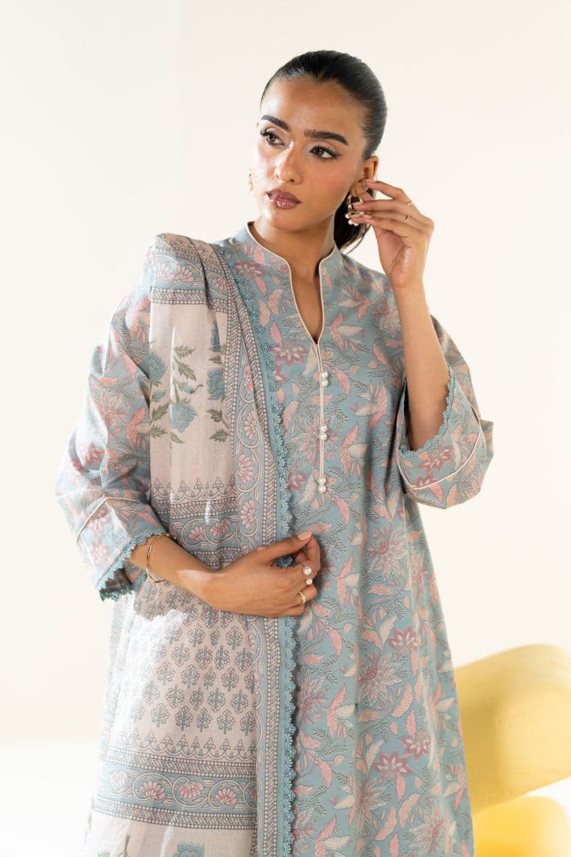 Light Blue Printed Lawn 3 Piece Unstitched Suit thumbnail