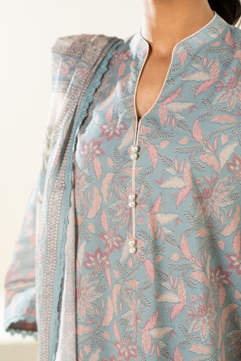 Light Blue Printed Lawn 3 Piece Unstitched Suit thumbnail