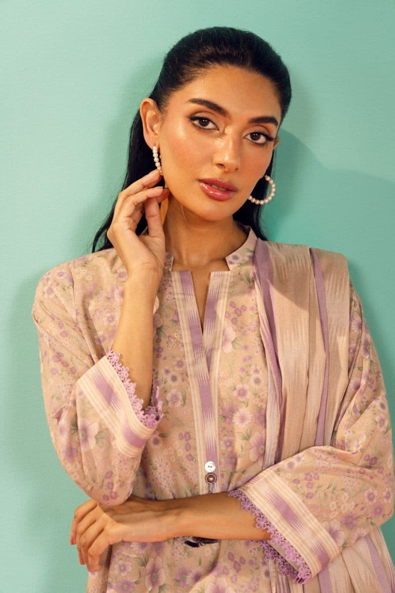 Lilac Printed Lawn 3 Piece Unstitched Suit
