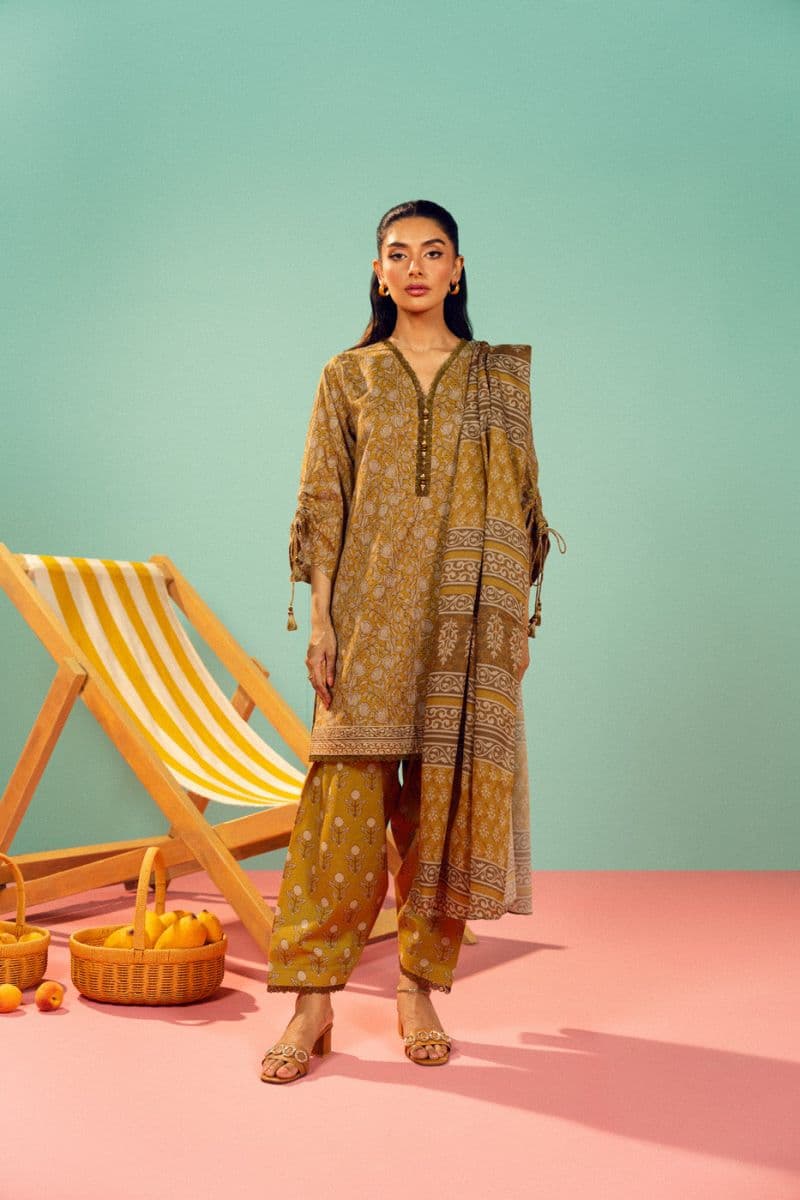 Mustard Printed Lawn 3 Piece Unstitched Suit thumbnail