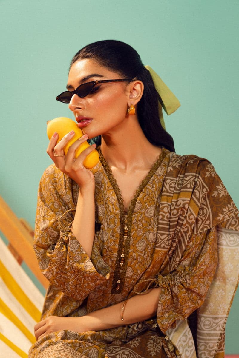 Mustard Printed Lawn 3 Piece Unstitched Suit thumbnail