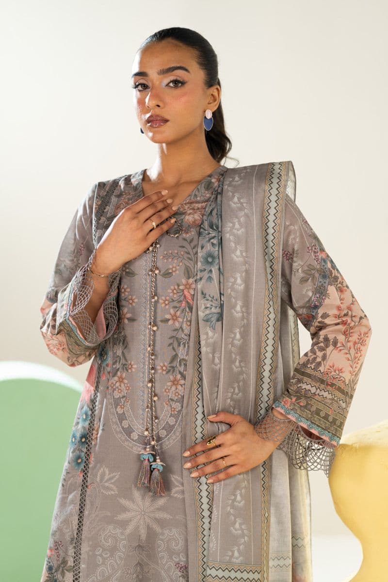 Grey Printed Lawn 3 Piece Unstitched Suit