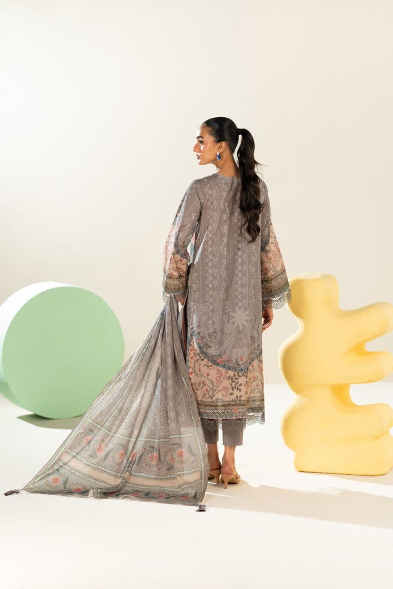Grey Printed Lawn 3 Piece Unstitched Suit