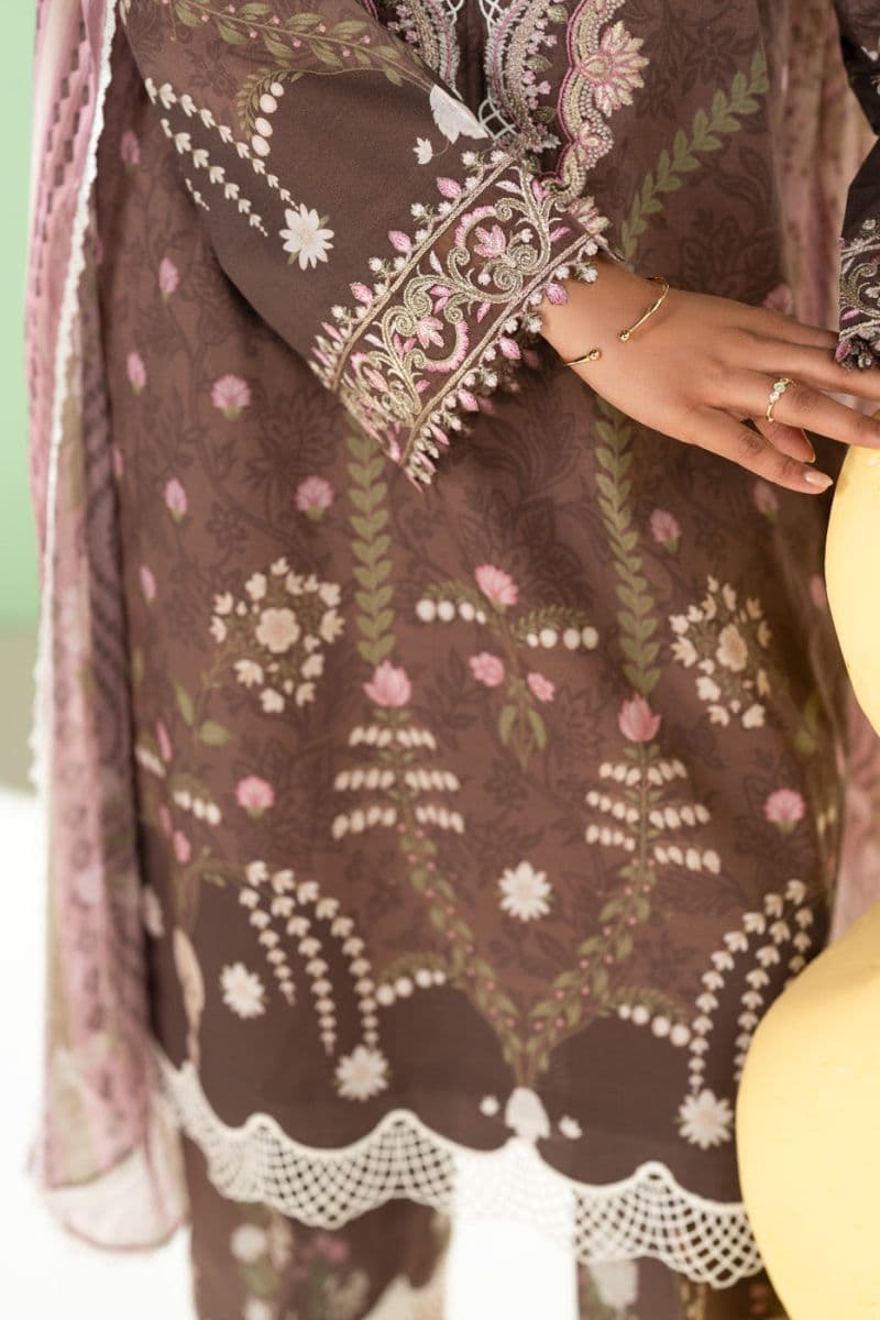 Brown Embroidered Lawn 3 Piece Unstitched Suit thumbnail