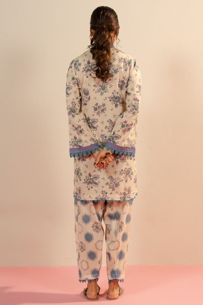 Cream Printed Cambric 2 Piece Unstitched Suit