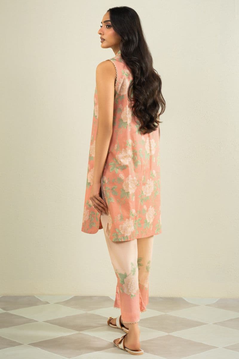 Peach Printed Cambric 2 Piece Unstitched Suit