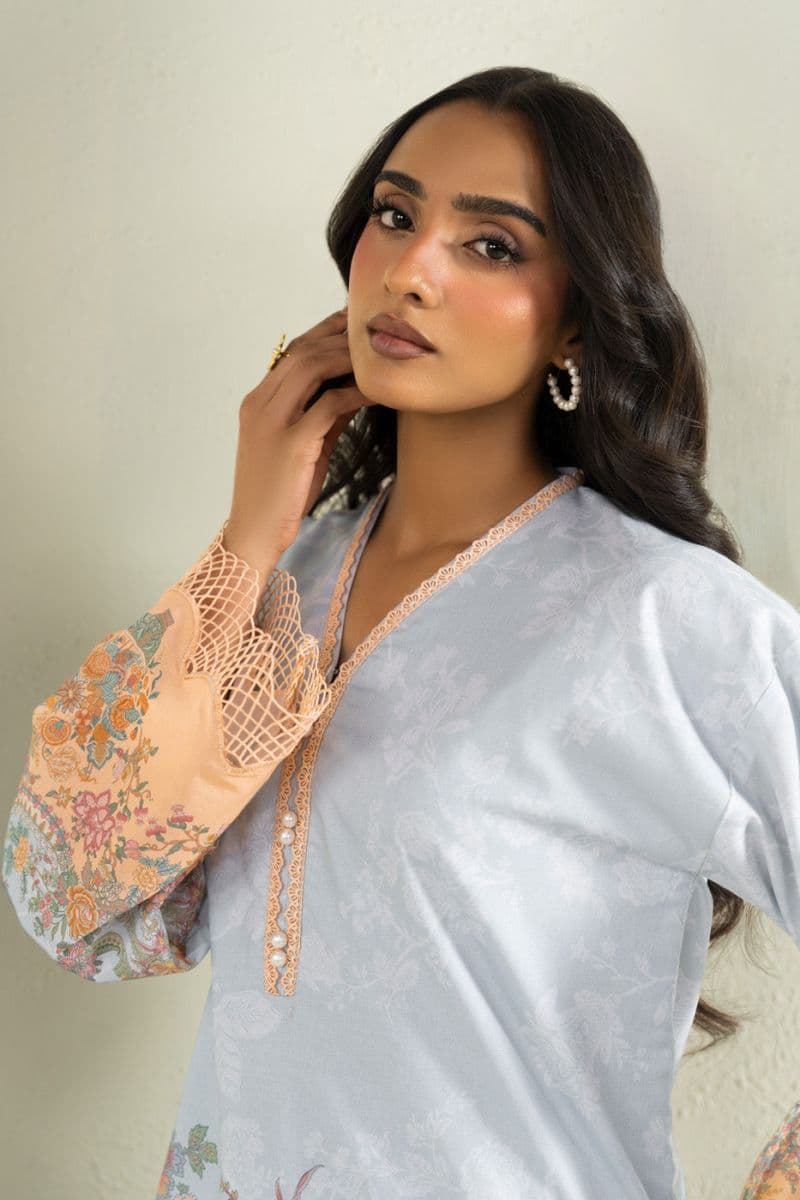 Light Blue Printed Cambric 2 Piece Unstitched Suit