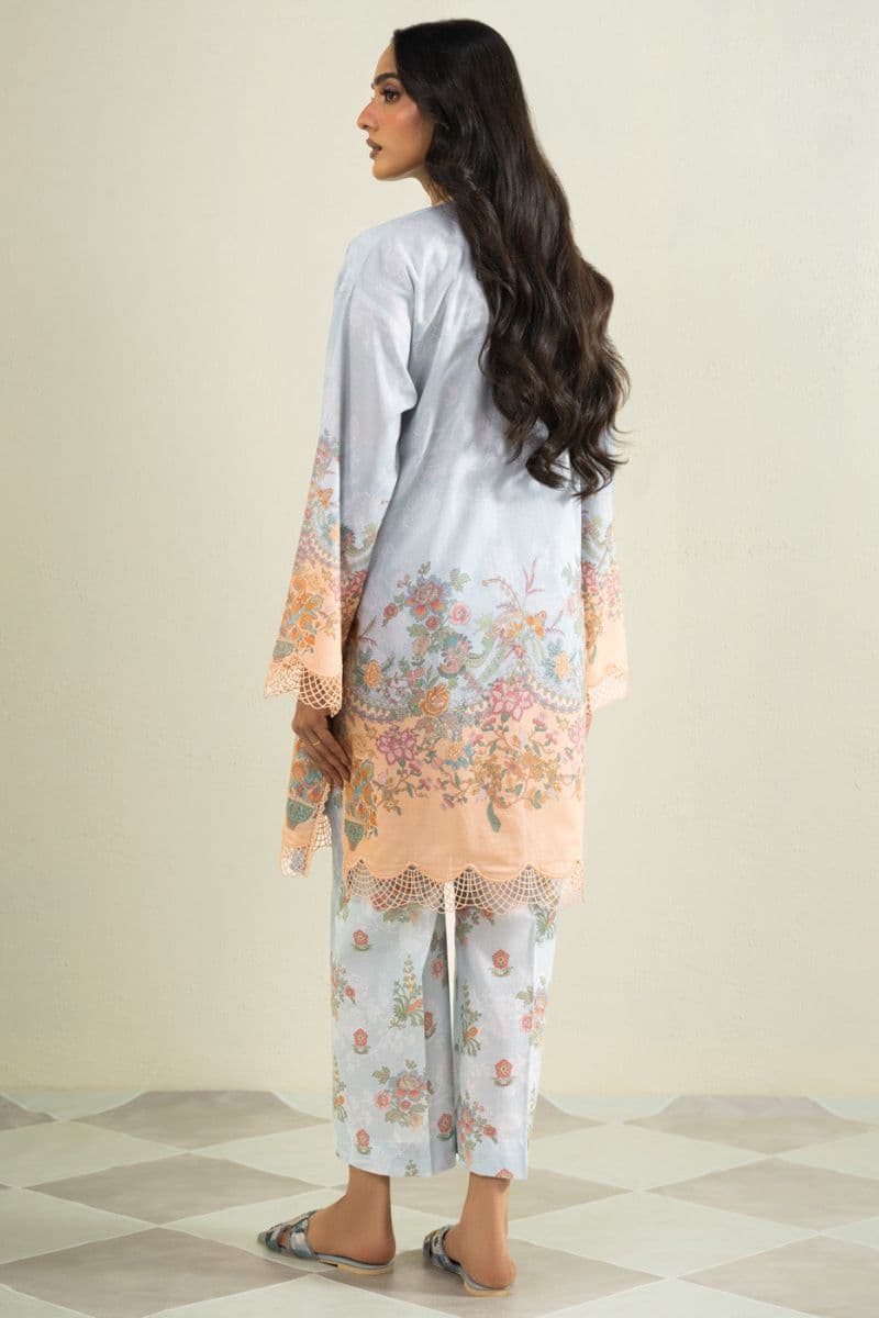 Light Blue Printed Cambric 2 Piece Unstitched Suit