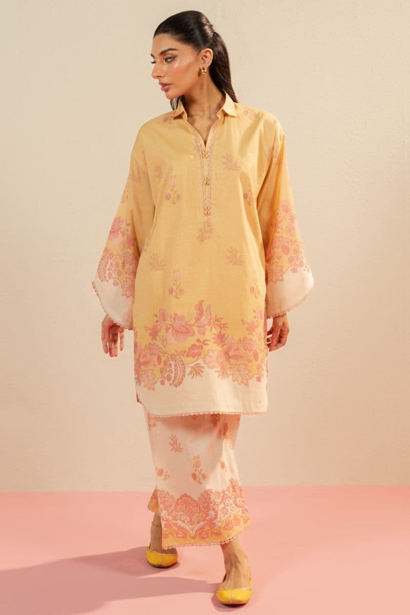 Beige Printed Lawn 2 Piece Unstitched Suit