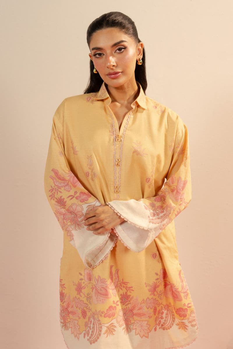 Beige Printed Lawn 2 Piece Unstitched Suit