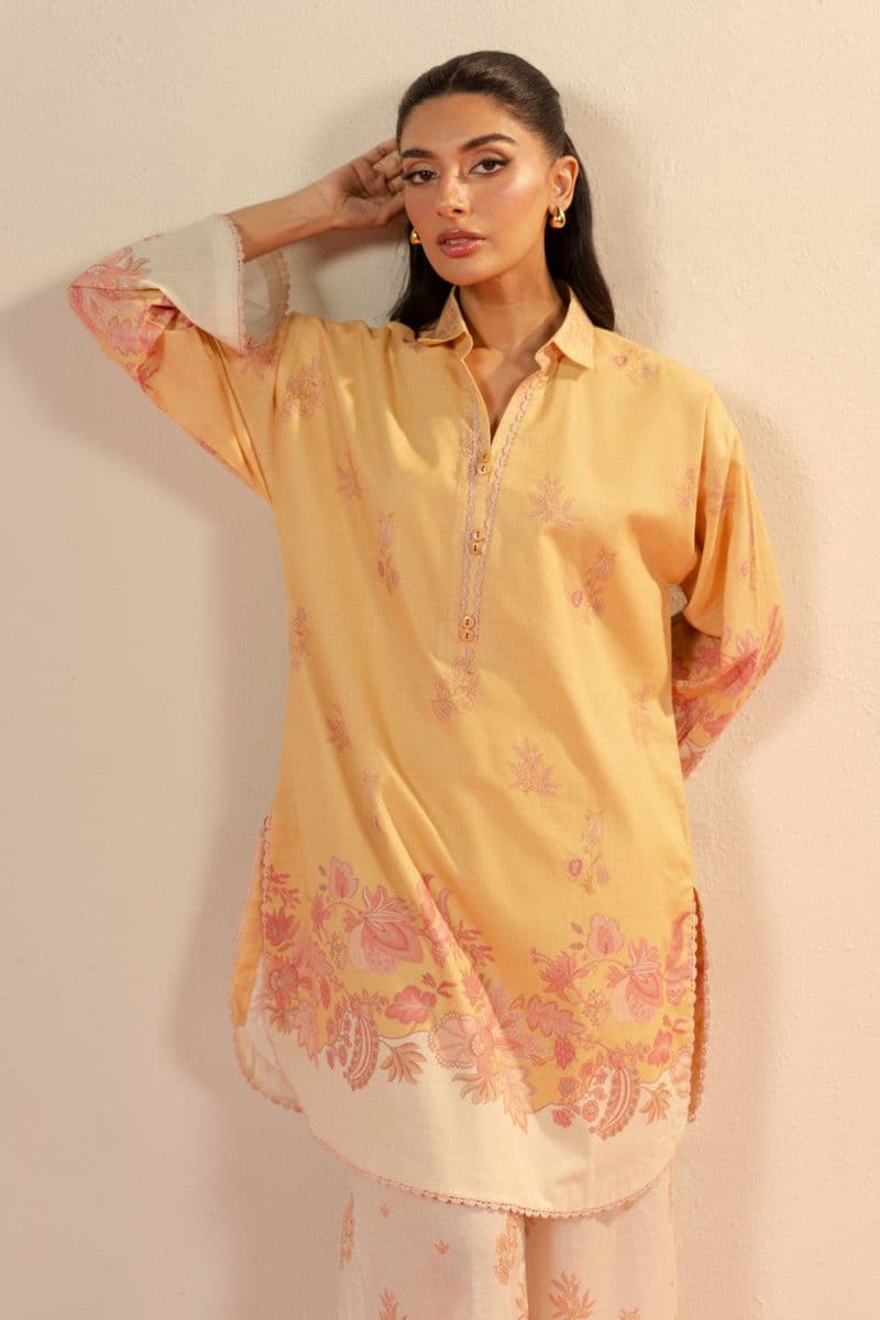 Beige Printed Lawn 2 Piece Unstitched Suit