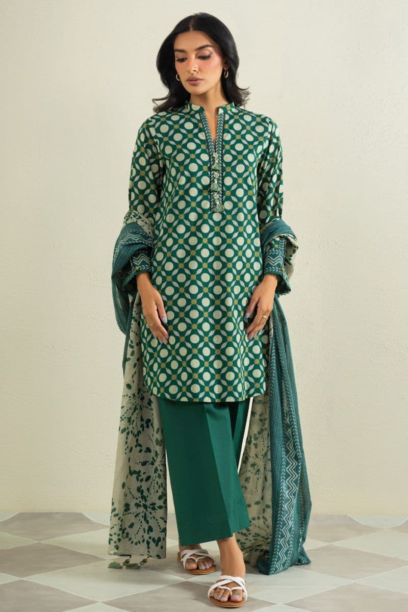 Dark Green Printed Cambric 2 Piece Dupatta