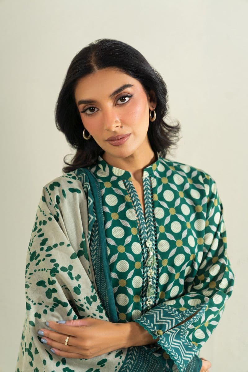 Dark Green Printed Cambric 2 Piece Dupatta