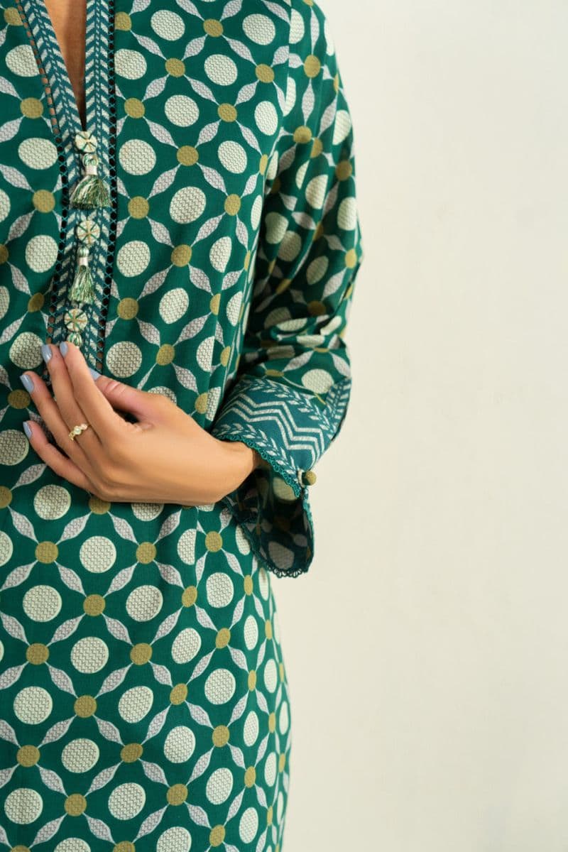 Dark Green Printed Cambric 2 Piece Dupatta