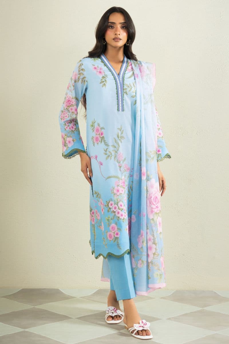Light Blue Printed Cambric 2 Piece Dupatta