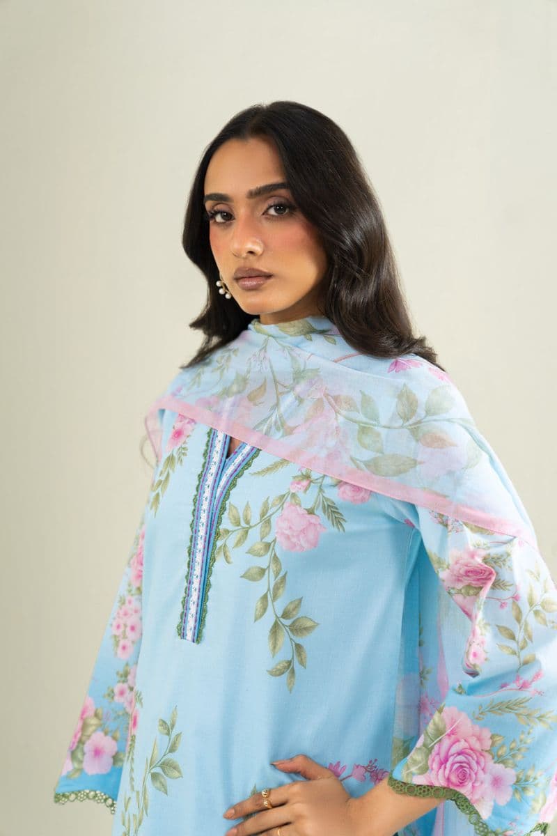 Light Blue Printed Cambric 2 Piece Dupatta