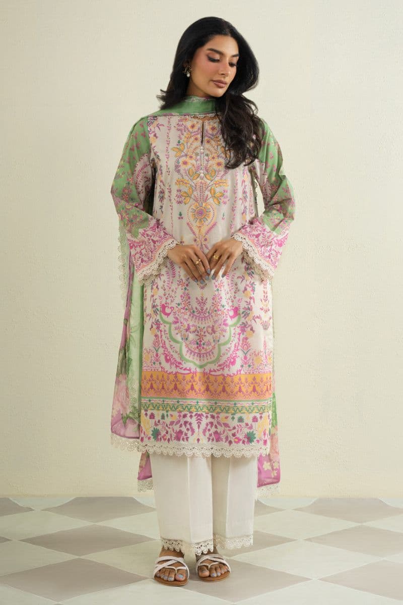 Beige Embroidered Lawn 3 Piece Unstitched Suit thumbnail