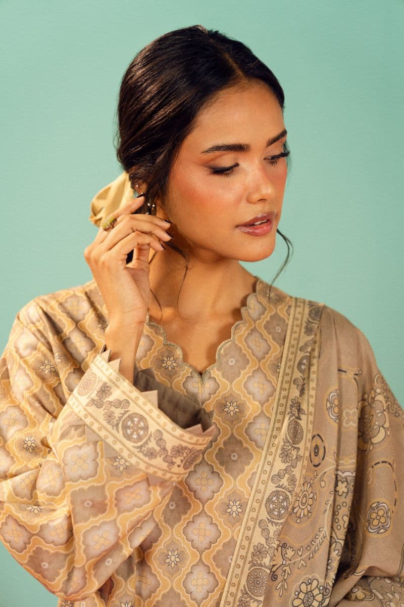 Beige Printed Lawn 3 Piece Unstitched Suit thumbnail