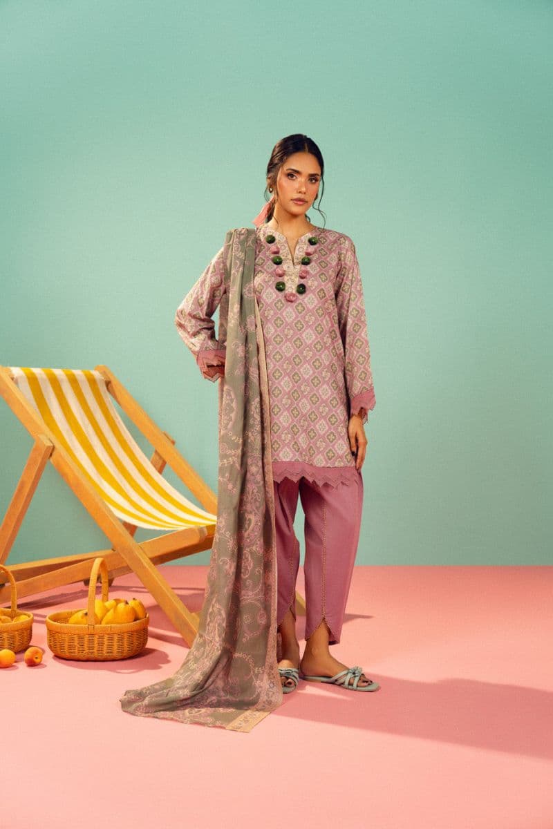 Pink Printed Lawn 3 Piece Unstitched Suit