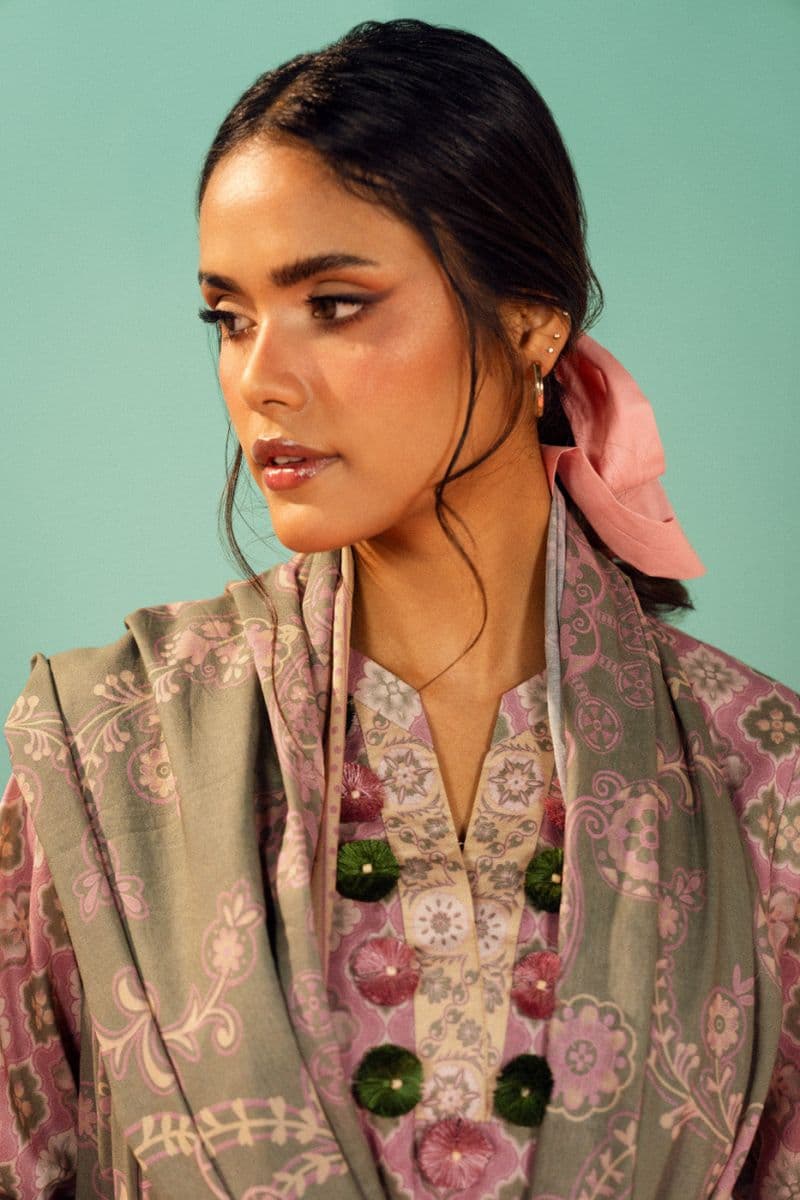 Pink Printed Lawn 3 Piece Unstitched Suit