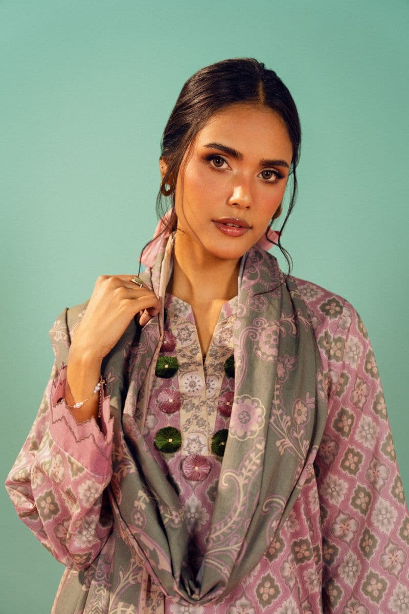 Pink Printed Lawn 3 Piece Unstitched Suit
