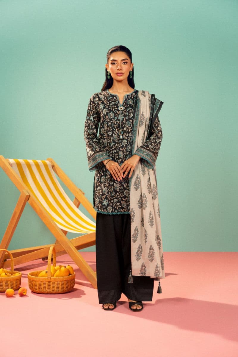 Dark Blue Printed Lawn 3 Piece Unstitched Suit