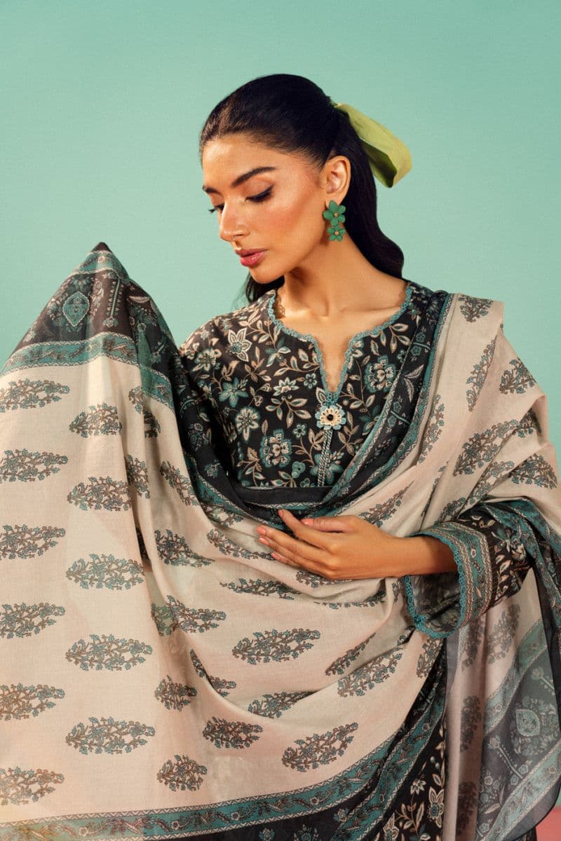 Dark Blue Printed Lawn 3 Piece Unstitched Suit