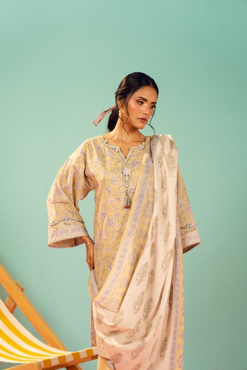 Yellow Printed Lawn 3 Piece Unstitched Suit thumbnail
