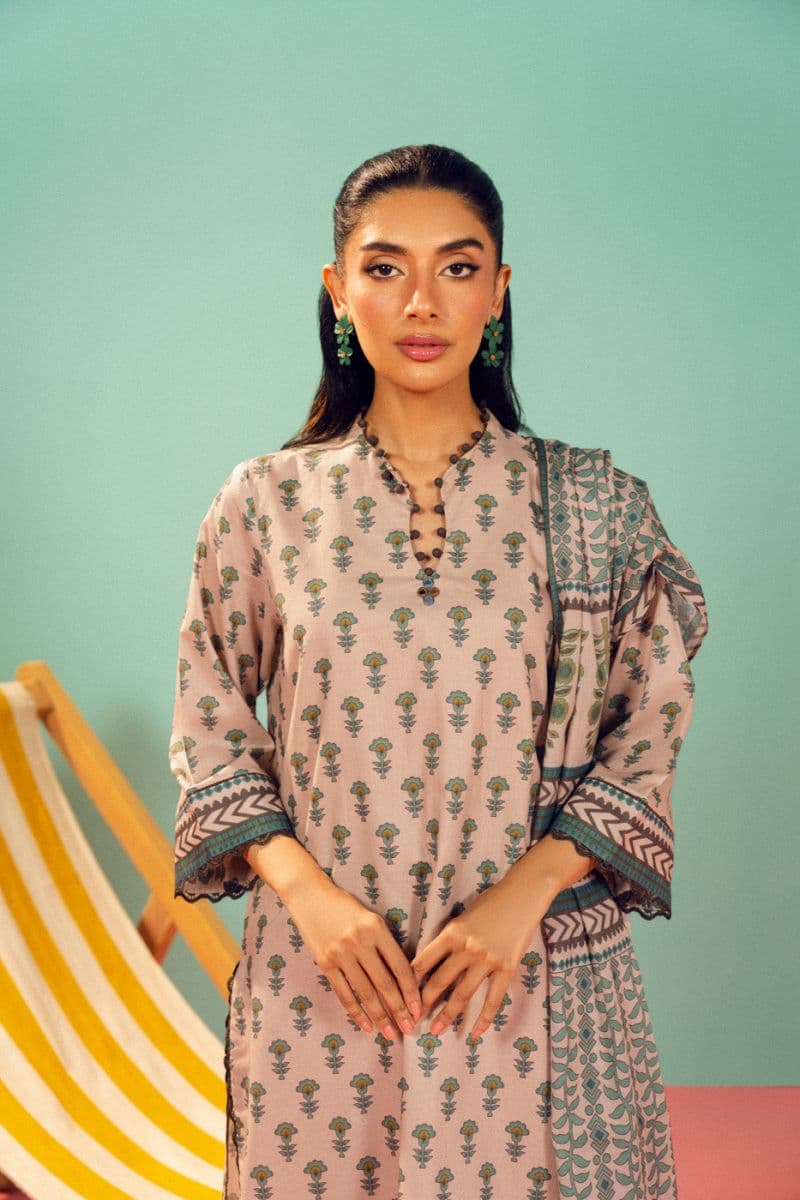 Beige Printed Lawn 3 Piece Unstitched Suit thumbnail