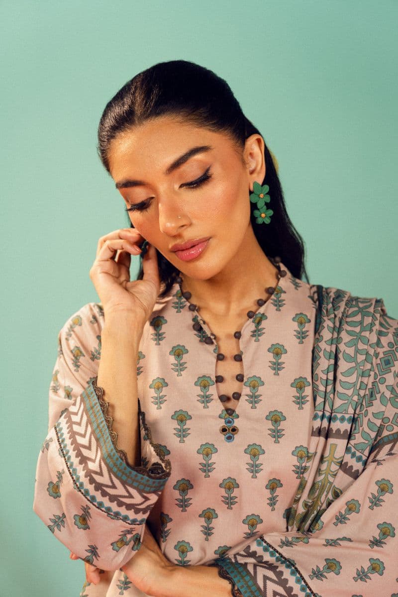 Beige Printed Lawn 3 Piece Unstitched Suit thumbnail