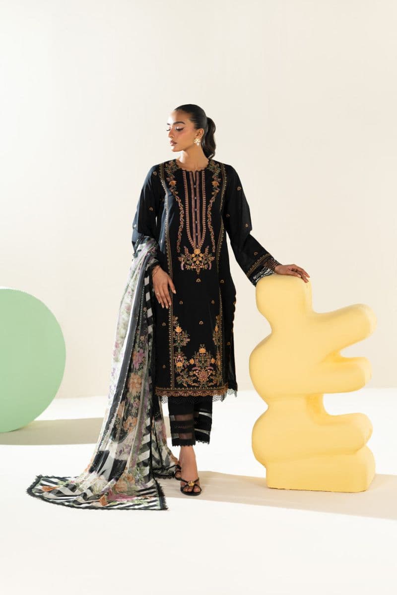 Black Embroidered Lawn 3 Piece Unstitched Suit thumbnail