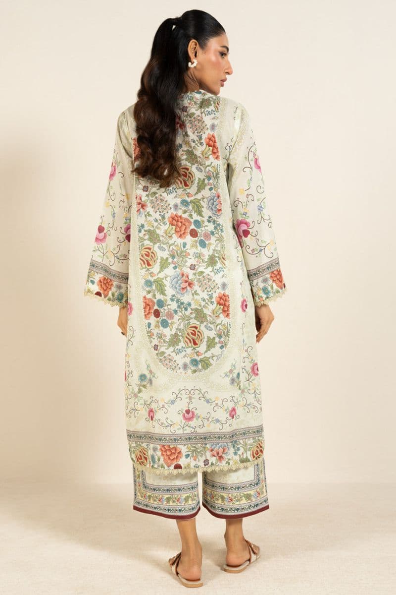 Cream Printed Lawn 2 Piece Unstitched Suit