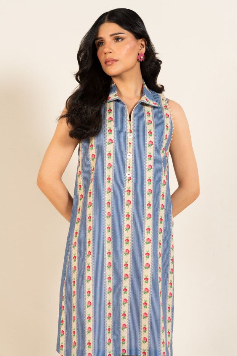 Cream Printed Lawn 2 Piece Unstitched Suit