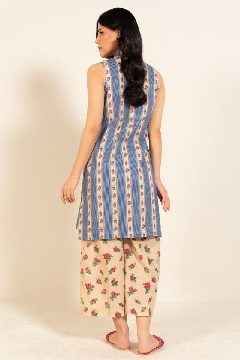 Cream Printed Lawn 2 Piece Unstitched Suit