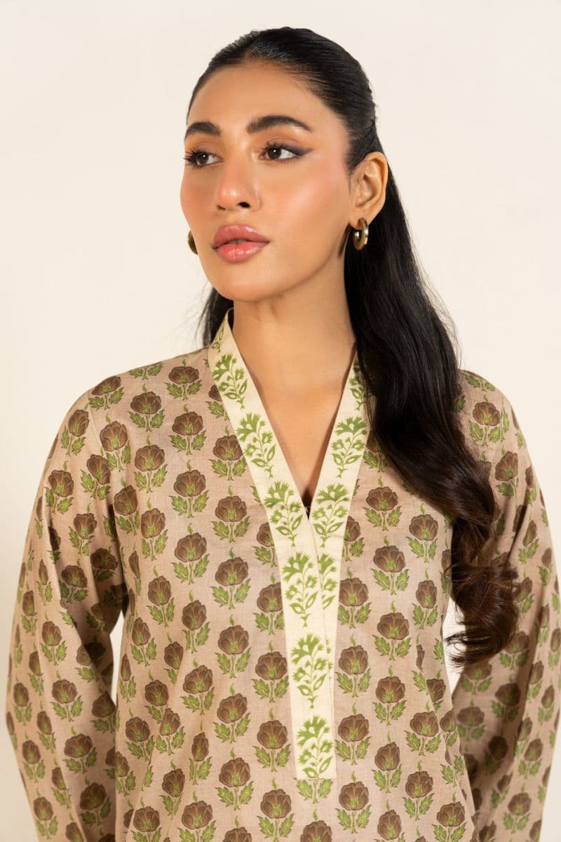 Beige Printed Lawn 2 Piece Unstitched Suit thumbnail