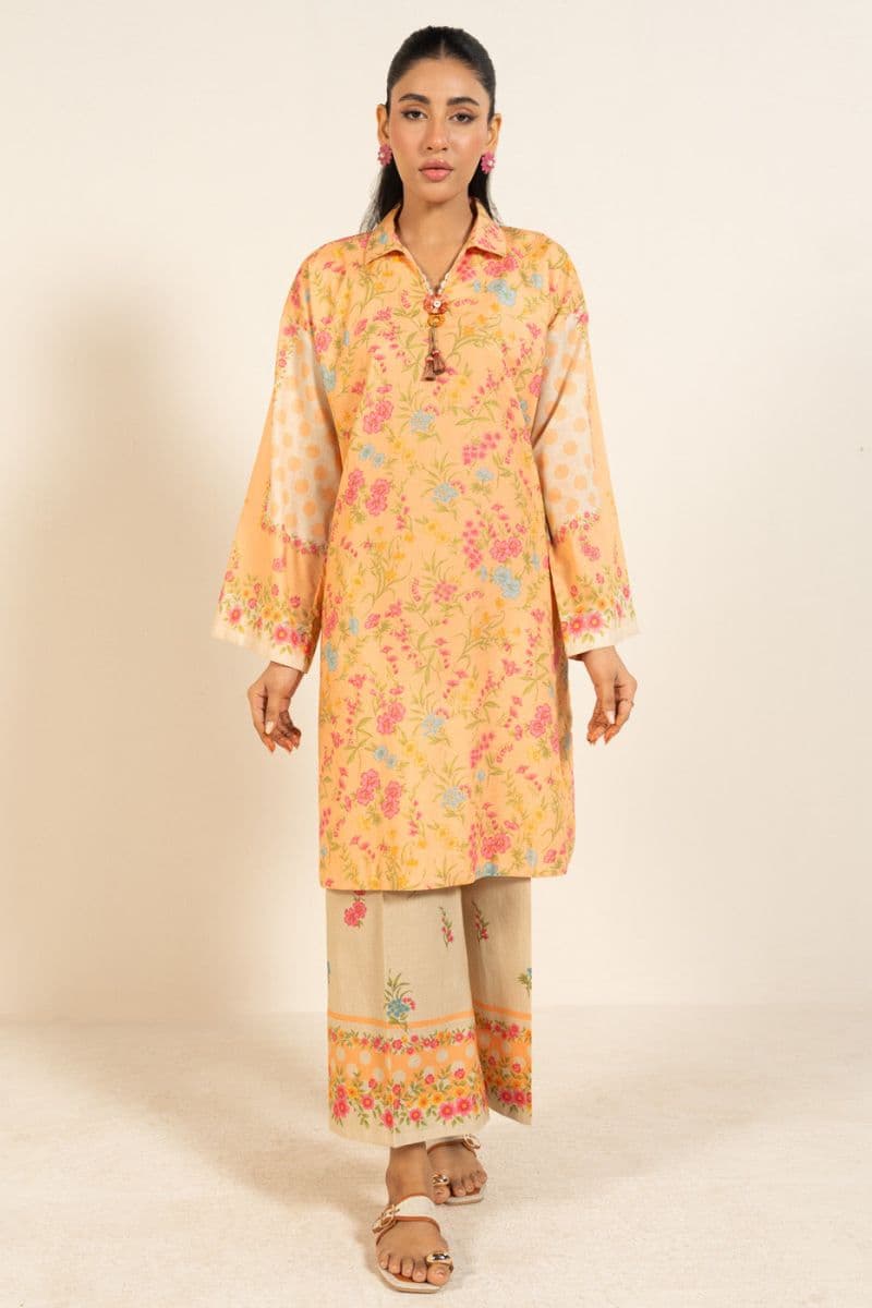 Peach Printed Lawn 2 Piece Unstitched Suit
