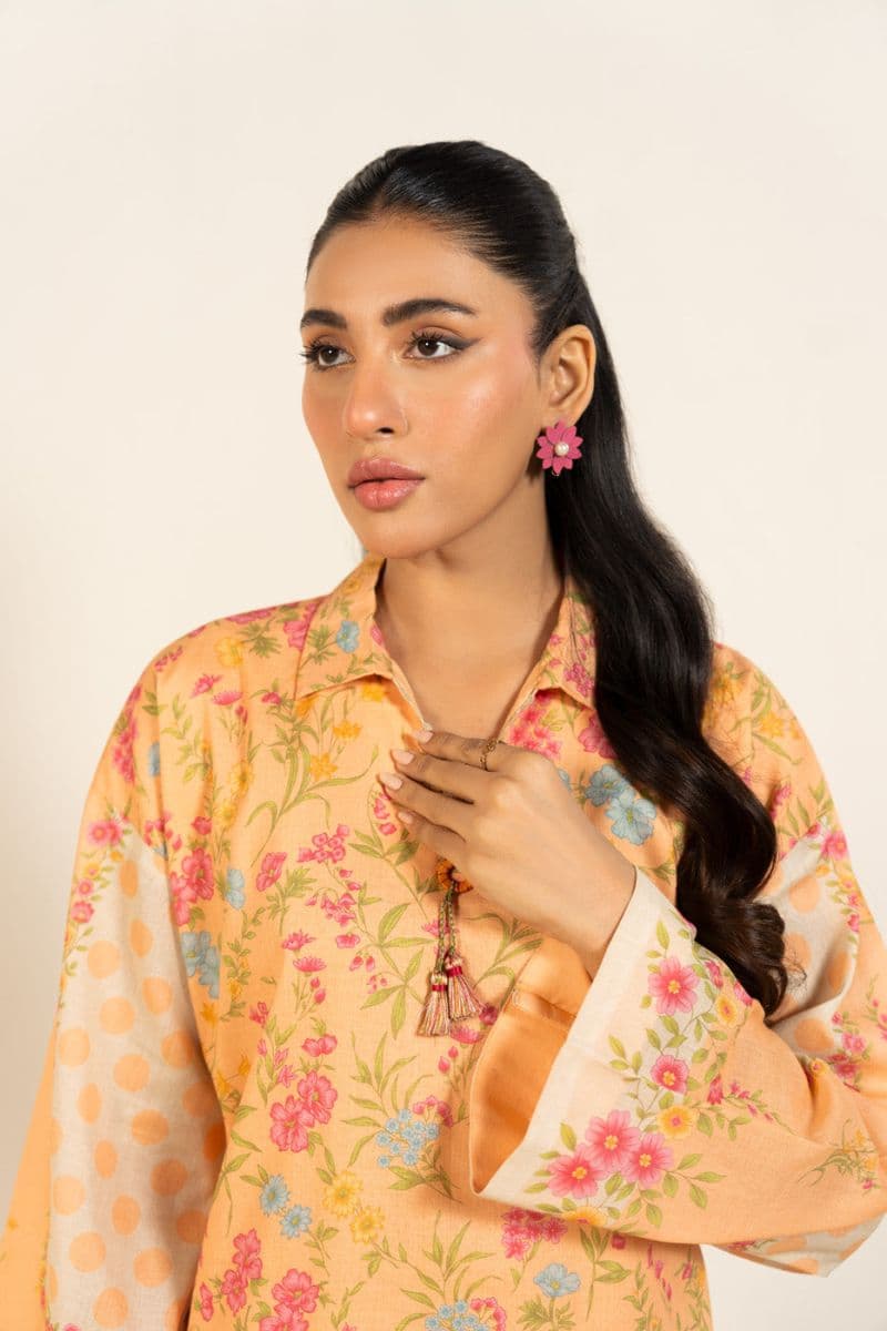 Peach Printed Lawn 2 Piece Unstitched Suit