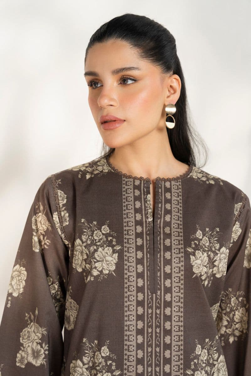Brown Printed Lawn 2 Piece Unstitched Suit