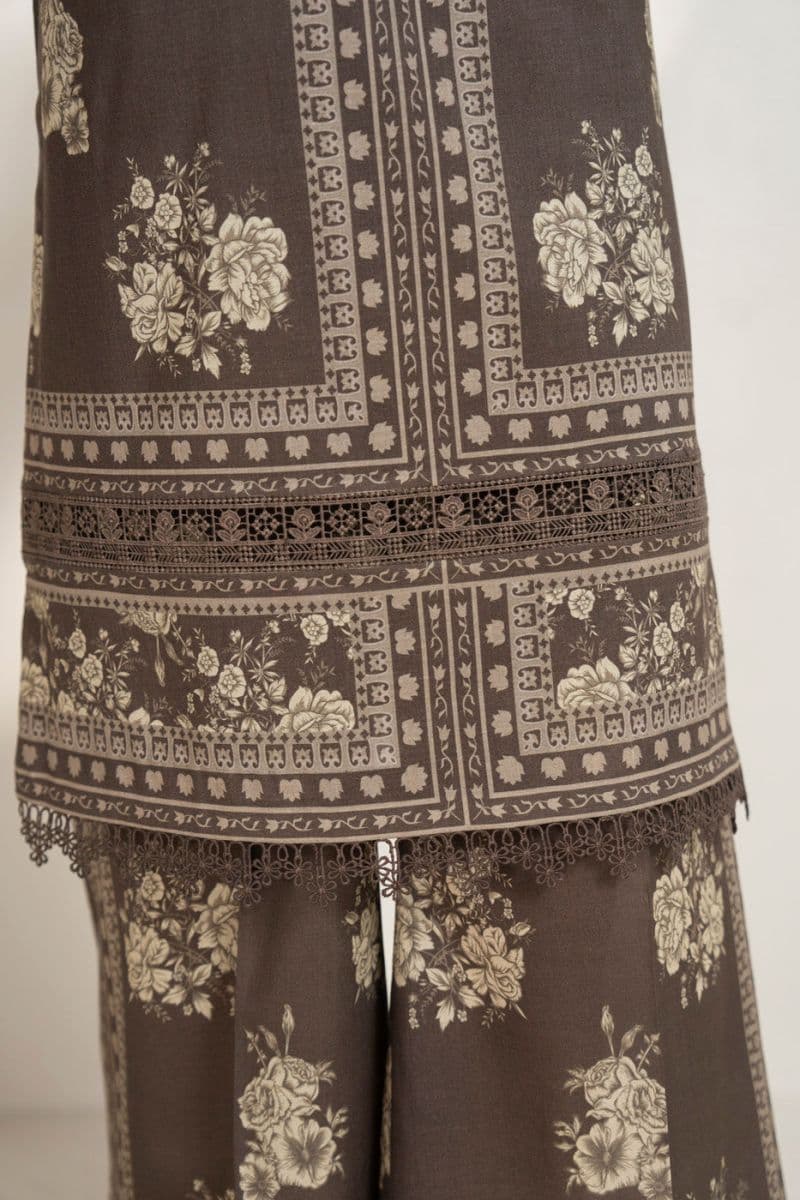 Brown Printed Lawn 2 Piece Unstitched Suit